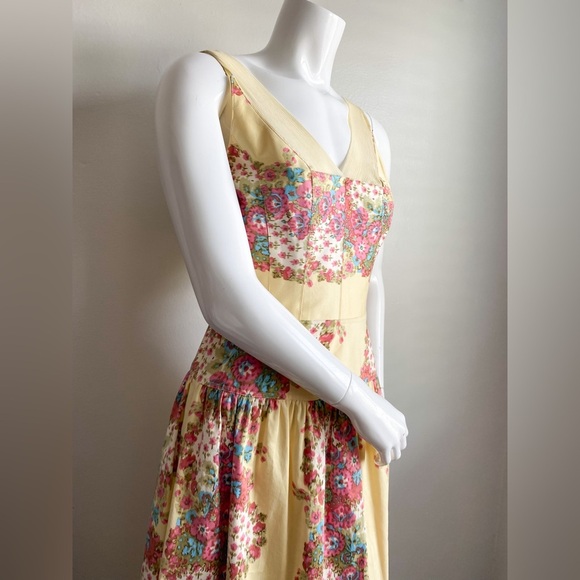 Kay Unger Floral Aline Dress Ivory Pink Formal Garden Wedding Event Victorian 2 - Picture 5 of 12